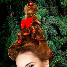 Christmas Tree Hair Tutorial, Hairdo Tutorial, Christmas Tree Hair, Christmas Party Hairstyles, Diy Updo, Hair Color Spray, Fake Christmas Trees