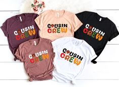 Cousin Crew Thanksgiving Shirt, Thanksgiving Cousin Crew Shirt,Family Thanksgiving Shirt,Matching Thanksgiving Shirt, Thanksgiving Dinner Tee, Autumn Tee, Holiday Shirt 🌟 IMPORTANT 🌟 Baby, toddler, and youth shirt color shades may vary depending on different brands and availability. We use 3 shirt brands: Bella Canvas, Gildan, and others. 👶 Baby Onesies: Sizes available are 6/12, 12/18, 18/24 months. Please specify the size in the customization section when purchasing. 🛍 Other Products: If you'd like to see the same designs on hats, bags, etc., feel free to visit our page. ⛔ CANCELLATION POLICY ⛔ You can cancel your order within 2 hours. After that, we cannot cancel as we begin the printing process immediately. 👕 ABOUT OUR TEES 👕 Our tees fit like a well-loved favorite! 100% cotton o Cousin Crew, Family Thanksgiving, Youth Shirt, Fall Tee, Thanksgiving Shirt, Cancellation Policy, Holiday Shirt, Thanksgiving Shirts, Crew Shirt