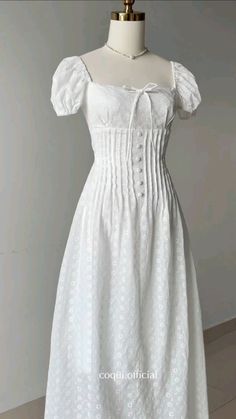 White Dress Aesthetic Casual, Vintage Dress White, Housewife Aesthetic Dress, Coquette Dress Outfit, Summer White Dress, Simple White Dress Cottagecore, Cottagecore Vintage White Dress, White Coquette Daywear Dresses, White Cottagecore Dress