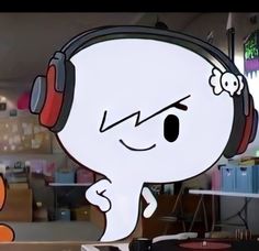 a cartoon character wearing headphones and listening to music