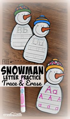 snowman letter practice with trace and erase printables for kids to practice their handwriting