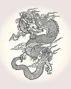 Japan Tattoos, Dragon Traditional, Traditional Dragon, Asian Dragon Tattoo, Dragons Tattoo, Chinese Dragon Tattoos, Tato Henna, Japanese Dragon Tattoo, Kunst Tattoos