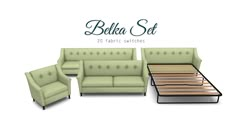 an image of a living room set with sofa and loveseat in green fabric