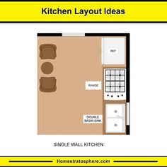 the floor plan for a small kitchen layout with furniture and accessories in it, including an oven