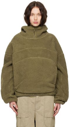 380 gsm polyester sherpa fleece hoodie. · Paneled construction · Zip-vent at hood · Zip kangaroo pocket · Bungee-style drawstring at hem · Dropped shoulders · Ripstop patches at elbows · Elasticated cuffs Supplier color: Laurel Entire Studios, Studio Green, Casual Leather Shoes, Jacket Parka, Cotton Hoodie, Sherpa Fleece, Hoodie Top, Light Jacket, Fleece Hoodie