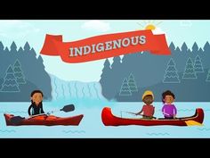 two people are in canoes with an orange banner above them that says indigenousous