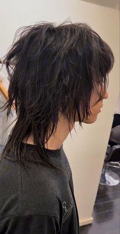 Male Long Haircut, Long Mullet Straight Hair, Long Spiky Hair, Alternative Mullet, Emo Mullet, Trans Oc, Hair References, Haircut Inspo, Short Grunge Hair