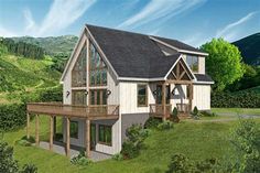 this is an artist's rendering of a house in the mountains