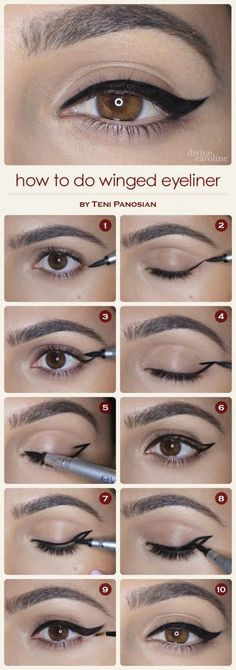 - 15 Essential Eyeliner Tutorials - Heart Over Heels. Eyeliner Tips And Tricks For Beginners.  Looking For Great Gel, Liquid, Winged, Or Pencil Techniques?  We Have Products For Achieving A Natural Look And Some Sweet Tips For Techniques For Glasses.  All Women Must Learn How To Do Step By Step Natural Eyeliner For Bottom And Top Lids. How To Do Winged Eyeliner, Teknik Makeup, Winged Eyeliner Tutorial, Apply Eyeshadow