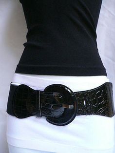 Trendy, Fashion, Classic, Unique, Chic Jewelry Accessory Belt - looks Like Crocodile Stamped Faux Leather Style: Western / Hot Fancy / Elegant Dressy / Waist / HipCondition: Brand NewMaterial: Faux Leather Stretch FabricColor : Black Size: Size Fits Size S/MWaist Size: 26" - 35"Belt Width : About 3"Buckle Size: 3" / 3.5"Occasion: Party, Prom, Wedding, Bridal, Office, Cocktail, Gift, Christmas, This Is A Very Beautiful Fashionable Luxury Divas BeltSpring Summer Collection Ladies Fashion BeltDay O Big Belt Buckle, Ugly Fashion, Big Belt, Plus Size Belts, Buckle Fashion, Buckles Fashion, Casual Wear Women, Elastic Belt, Belt Style