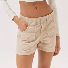 New With Tags Urban Outfitters Bdg Shorts Cut From Retro Corduroy With Cargo Detailing Throughout. Slim-Fitting Style With A Low-Rise And A Slightly Longer Inseam That Hits At Mid-Thigh. Finished With Oversized And Buttoned Pockets At The Front And Back. Size: 2 Color: Beige Features - Super Soft Corduroy Bdg Shorts - Low-Rise + Slim-Fit - Double-Button Closure - Uo Exclusive Content + Care - 100% Cotton - Machine Wash Trendy High Waist Corduroy Shorts, Trendy Corduroy Shorts, Trendy High-waisted Corduroy Shorts, Spring Corduroy Shorts With Pockets, Mid-rise Corduroy Bottoms With Pockets, Urban Outfitters Relaxed Fit Shorts With Pockets, Urban Outfitters Short Bottoms With Pockets, Corduroy High-waisted Shorts With Pockets, Urban Outfitters High Waist Shorts With Pockets