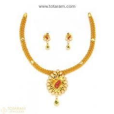 22K Gold Necklace Sets -Indian Gold Jewelry -Buy Online Yellow Round Temple Jewelry Necklace, Elegant Yellow Jewelry For Festive Occasions, Elegant Yellow Jewelry For Festivities, Festive Yellow Round Necklace, Elegant Yellow Festive Jewelry, Yellow Pendant Jewelry For Festivals, Yellow Round Temple Jewelry, Gold Necklace Sets, India Necklace