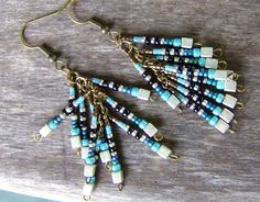 Beaded jewelry Earrings, Tribal, Boho chic, Bohemian jewelry, Native modern, Hippie, Gypsy, Folk, Shabby chic, Mod. $34.00, via Etsy. Turquoise Metal Jewelry With Dangling Beads, Brass Jewelry With Tiny Beads In Dangle Shape, Artisan Dangle Beads For Jewelry Making, Unique Turquoise Jewelry With Tiny Beads, Artisan Bronze Jewelry With Dangling Beads, Handmade Turquoise Beaded Metal Earrings, Handmade Turquoise Beaded Earrings, Bohemian Jewelry With Spacer And Metal Beads, Turquoise Dangling Beads Czech Glass Jewelry