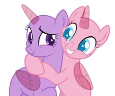 two pinkie ponies hugging each other