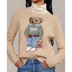 Women Sweater Winter Basic Pullover Cotton Bear Knit Jumper Top Sueters De Mujer  | eBay Ralph Lauren Coats, Teddy Bear Sweater, Bear Sweater, Polo Ralph Lauren Women, Women Sweaters Winter, Polo Bear, Beige Sweater, Ralph Lauren Womens, Winter Sweaters