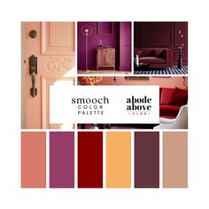 the color scheme is pink, orange and purple with an assortment of furniture in it