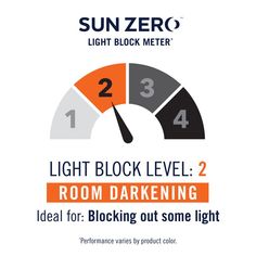 the sun zero light block level 2 room darkening label is shown in orange and black