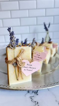 Bridal shower soap favors with twine, lavender and heart shaped tags Favors For Bridal Shower Guests, Bridal Shower Gift Ideas For Guests, Bridal Shower Hostess Gifts From Bride, Bridal Shower Favors Bath Soaks, Bridal Shower Gifts For Guests, Bridal Shower Favors Lavender, Soap Favors Baby Shower Diy, Lemon Soap Bridal Shower Favors, Honeycomb Soap Favors