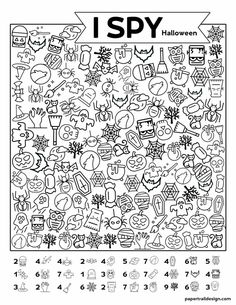 a halloween themed coloring page with the words i spy