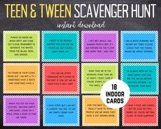 an indoor scavenger hunt with instructions for the cards to be used on it