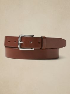 A versatile dress belt, made in luxurious, smooth and sturdy Italian leather.  Approximately 1. 25" wide. Classic Brown Belt Buckles For Formal Occasions, Formal Brown Bridle Leather Belts And Suspenders, Formal Leather Belt Buckles In Cognac, Formal Cognac Leather Belt Buckles, Classic Brown Bridle Leather Belt, Timeless Brown Belt Buckles For Business, Classic Business Belt In Bridle Leather, Classic Bridle Leather Business Belt, Classic Bridle Leather Belt For Business