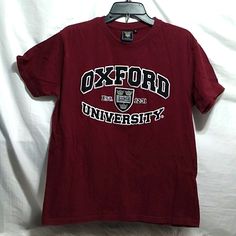 Brand New No Tags, 90s Oxford University Official University Merchandise Shirt!! Size Large! Never Worn! Measurements Laying Flat: Pit To Pit: 21". Length: 26". Smoke And Pet Free Home! Reasonable Offers Always Welcome! Deep Red And Black Colors, Like A Dark Maroon Maybe 90s Cotton Tops For College, 90s Style Cotton Tops For College, 90s Style Red T-shirt For College, University Shirt Design, University Tshirt, University Shirt, Oxford University, Red Shirt, Fancy Dresses