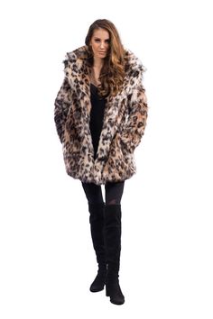 WOMEN'S SHORT DUCHESS COAT FEATURES High quality faux fur. Lined with super soft cuddle minky fabric. Collar and lapel. 2 Outside pockets at the side seams. 2 Inside deep zipper pockets at the front sides. 6" Invisible zipper ID "secret" pocket on the inside left chest lining. 3 Outside button & elastic loop closures. Inside back pack straps to wear the coat like a cape when you are hot. Length is approx. 32". Dare to stand out in a crowd in this fun, flirty, & fabulous faux fur coat? Get ready Leopard Print Faux Fur Coat With Lining, Fall Leopard Print Faux Fur Coat, Fall Leopard Print Fur Coat With Faux Fur Lining, Leopard Print Outerwear With Faux Fur Trim, Leopard Print Fur Coat With Faux Fur Trim, Winter Leopard Print Faux Fur Outerwear, Fitted Faux Fur Outerwear In Leopard Print, Fitted Leopard Print Faux Fur Outerwear, Fitted Leopard Print Fur Coat For Fall