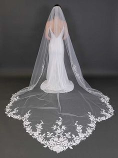 Cathedral Wedding Veil with Beaded Lace Appliques Cathedral Length Wedding Veil, Romantic Veil, Winter Wedding Accessories, Cathedral Wedding Veil, Cathedral Bridal Veils, Cathedral Wedding Veils, Cathedral Length Veil, Wedding Bridal Veils, Cathedral Wedding