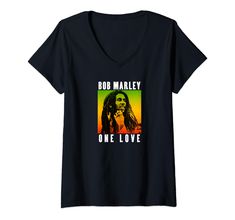 bob marley one love v - neck t - shirt for men and women in black