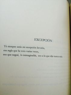 an open book with the words exception written in spanish on it's page,