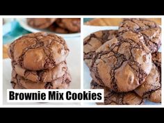 brownie mix cookies stacked on top of each other with the words, brownie mix cookies