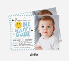 Your little one's first birthday calls for a celebration that's full of love! Announce it with our charming One Happy Dude Birthday Invitation Template, designed exclusively for your little one's Big Day 🙂 ⭐PLEASE READ BEFORE ORDERING⭐ - The item you're ordering is a printable digital item - The price doesn't include any physical items shipped to you - Printing service is not included in this order - After purchasing the listing, you will receive an email from 'corjl.com' with a link to access Birthday Boy Theme, Blue Invitation Template, Dude Birthday, Birthday Baby Boy, First Birthday Boy