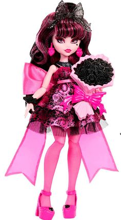 a doll is holding a bouquet of flowers