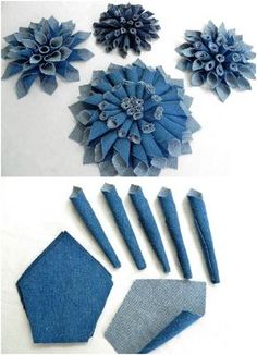 several different types of blue paper flowers