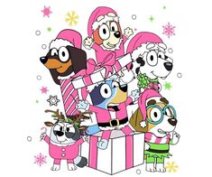 the cartoon characters are all dressed up for christmas