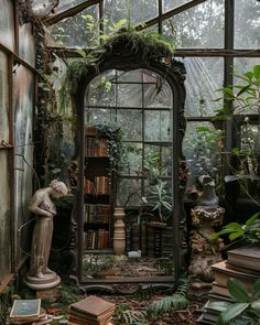 a room filled with lots of books and plants