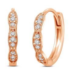 These Glamorous Earrings designed with milgrain on the edge of the earrings giving a vintage look yet fashionable. Available In 14K White Gold/ yellow gold and rose gold. There Are 18 Round Diamonds With A Total Carat Weight Of 1/6 Ctw Set In A Shared Prong Setting for these modern hoops.PRODUCT INFORMATIONMetal: 14k White Gold-yellow gold-rose gold STONE INFORMATIONStone Type: DiamondNumber of Stones: 18Shape: RoundColor: G-HClarity: I1-I2Carat Weight: 0.16 CTWSetting: Shared Prong Stackable Earrings, Big Earrings, Earrings Vintage, Scalloped Edge, Designer Earrings, Vintage Earrings, Prong Setting, Timeless Beauty, Vintage Looks