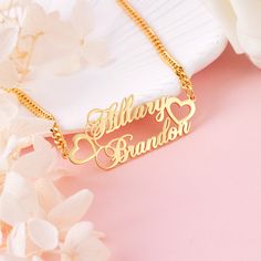 Item: 2023NE0031 Material: Copper. Color: Gold. Process: Gold plated.  Chain Length: 14",16",18",20",22".  Recipient: Women, Mom, Wife, Girl Friend, Children.  Product Type: Personalized Jewelry.  Gift Type: Necklace.  Occasions: Valentine's Day, Mother's Day, Christmas, Birthday, etc.  Necklace Type: Necklace.  Brand: Silviax Jewelry. Valentine's Day Nameplate Jewelry With Names, Double Heart Name Necklace For Valentine's Day Birthday, Custom Name Double Heart Necklace For Anniversary, Double Heart Name Necklace For Birthday And Valentine's Day, Engraved Double Heart Name Necklace For Valentine's Day, Birthday Double Heart Name Necklace For Valentine's Day, Anniversary Double Heart Custom Name Necklace, Valentine's Day Engraved Double Heart Name Necklace, Double Heart Name Necklace For Birthday