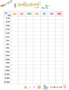 a printable weekly schedule for kids with rainbows and stars on the border,