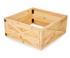 a wooden box is shown on a white background