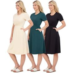 Experience the epitome of style and versatility with the Real Essentials Women's Short Sleeve Midi T-Shirt Dresses 3-Pack  the ultimate fashion essential for the modern woman! Why settle for just one dress when you can have three? We understand that fashion-forward individuals like you crave versatility and options. With our carefully curated 3-pack, your dollar goes further, allowing you to unlock endless outfit possibilities. Mix and match these trendy, comfy t-shirt dresses to create unique f Dress With Elastic Waist, Multiple Outfits, Unique Fits, Tee Shirt Dress, Midi Dress Summer, Fabulous Dresses, Loose Outfit, Cool Fabric, Fashion Essentials