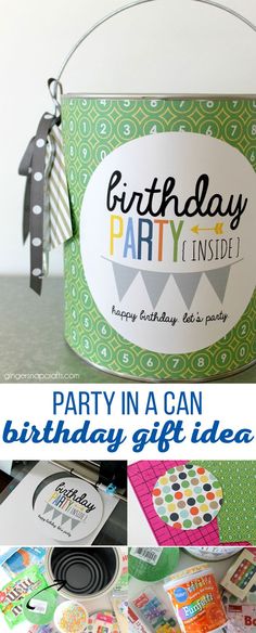 birthday party in a can gift idea with free printables and instructions to make it