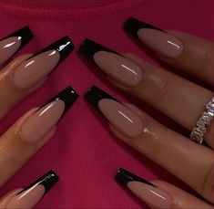 Black Sparkle Nails, Black Coffin Nails, Graduation Nails, Black Acrylic Nails, Formal Nails, French Tip Acrylic Nails, Coffin Nails Long, Sparkle Nails, Dark Nails