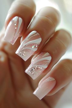 50 Glitter Nail Designs For Beautiful Dazzling Nails 16 Gel Nail Designs Wedding, Nail Art Glitter Sparkle, Gel Nail Designs For Wedding, White And Sparkle Nails, White Glitter Nail Designs, Nail Art Designs For Wedding, White Nails Glitter, Nail With Glitter, Nails With Sparkles