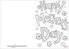 the happy mother's day card with hearts and flowers on it, in black and white