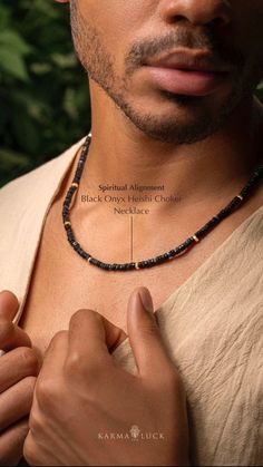 When we learn to persevere in times of challenge, our spirit becomes more resilient than we ever dreamed possible. Our one-of-a-kind "Spiritual Alignment - Black Onyx Heishi Choker Necklace" helps you focus confidently, which leads to the profound belief that the things you desire will become a reality. 4 mm Black Onyx Stone: calm, protection, stress relief. Men's Hexagon Heishi Choker Necklace. 18K Gold Plated Brass. Length: 17"-19". Lobster Clasp Closure. Culture: handmade in Jaipur, India. Spiritual Alignment, Of Challenge, Black Onyx Stone, Mens Lifestyle, Lifestyle Magazine, Onyx Stone, Black Onyx, Jaipur, The Things