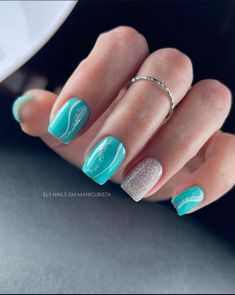 Nails For Cruise, Aqua Blue Nails, Turquoise Nail Designs, Tiffany Blue Nails, Teal Nail Designs, Teal Nails, Summer Gel Nails