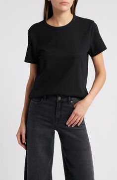 Crafted of 100% cotton jersey, this crewneck T-shirt was designed with a true classic fit. So easy and absolutely essential. 23 1/2" length Crewneck Short sleeves 100% cotton Machine wash, tumble dry Imported Jet Black, Madewell, Short Sleeves, Nordstrom, Crew Neck, Size Small, T Shirt, Black