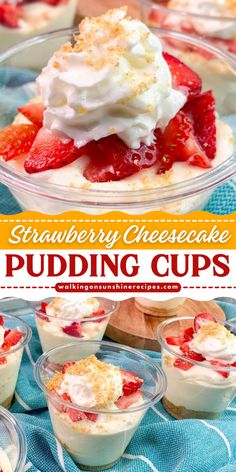 Looking for no-bake dessert recipe? Try this Strawberry Cheesecake Pudding Cups! Best to serve for labor day party food ideas. The combination of no-bake cheesecake pudding filling, graham cracker crumbs and fresh strawberries is truly mouthwatering. This easy to make cheesecake pudding recipe is also best summer dessert you can serve to your family and friends. Everyone will be in love with this recipe! Pie In A Cup No Bake, Strawberry Cheesecake Pudding Dessert, Quick Appetizers Last Minute No Bake, Cheesecake Jello Recipes, Cheesecake Jello Recipes Instant Pudding, Strawberry Pudding Dessert, No Bake Strawberry Cheesecake Cups