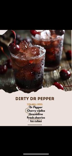 dirty dr pepper cocktail with cherries on the side